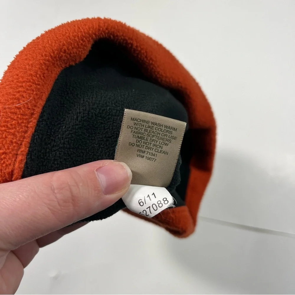L.L.Bean Vintage Y2K Fleece Gray Orange Embroidered Flame Beanie Hat Youth M - Picture 5 of 8